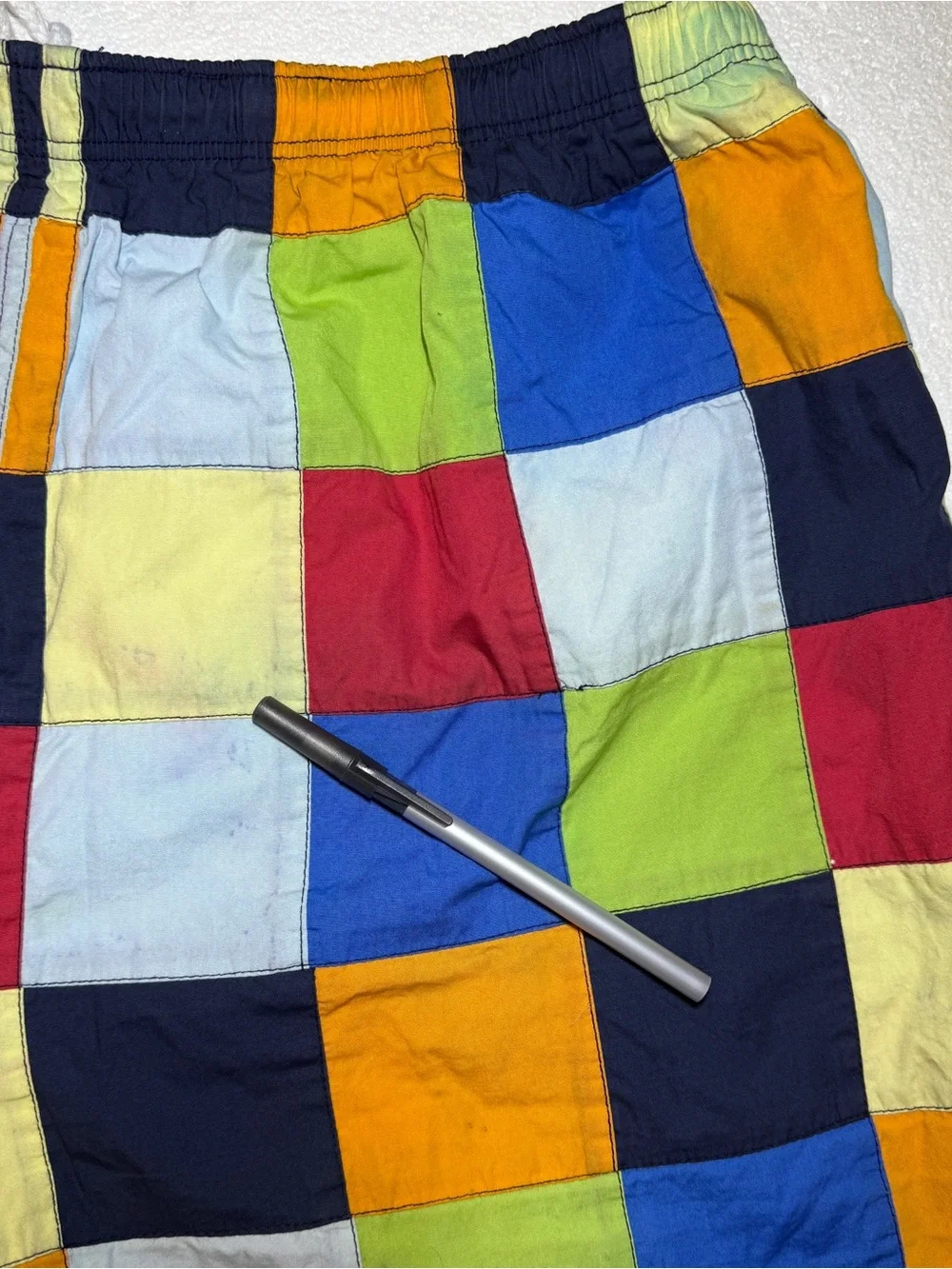 J. Crew Swim Shorts with White Drawstring Multicolored Patchwork Men’s XL